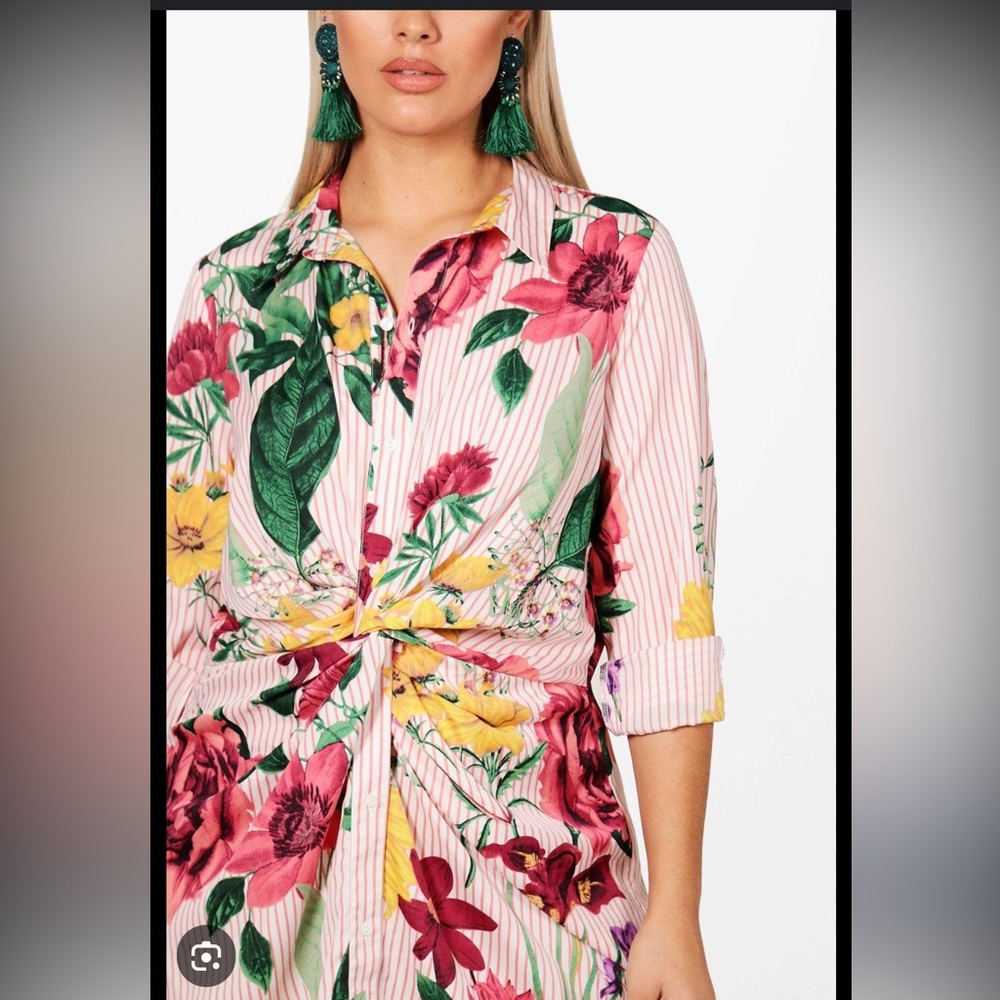 Zara Pink Striped Floral Tie-Front Dress